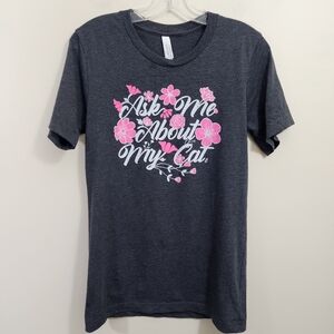 Canvas Ask Me about my cat floral print short sleeve graphic t-shirt woman sz S